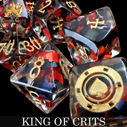 King of Crits 11 Dice Set – 12-Piece Poker Suits Resin Dice with Ceramic Chip