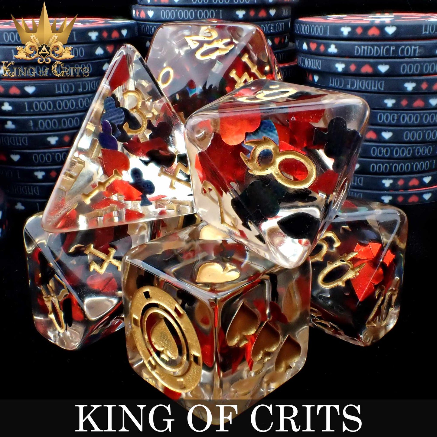 King of Crits 11 Dice Set – 12-Piece Poker Suits Resin Dice with Ceramic Chip