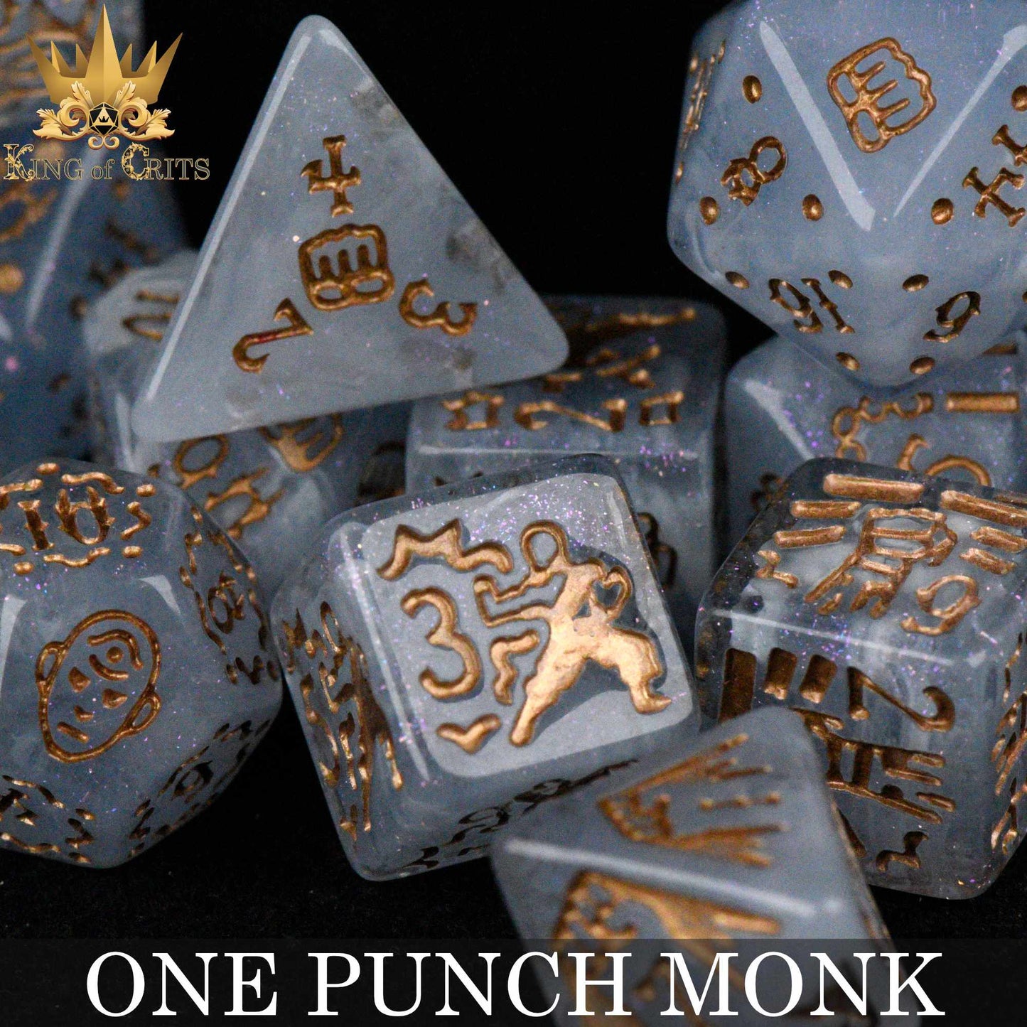 One Punch Monk 11 Dice Set – Monk-Themed Resin DND Dice with Poker Chip