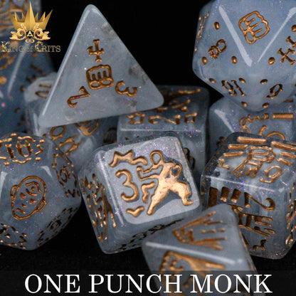 One Punch Monk 11 Dice Set – Monk-Themed Resin DND Dice with Poker Chip