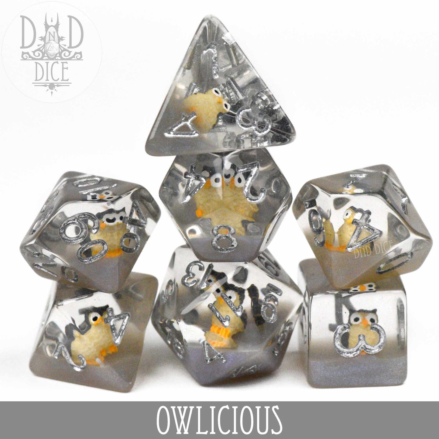 Owlicious Dice Set – 7-Piece Polyhedral RPG Dice for D&D & Pathfinder