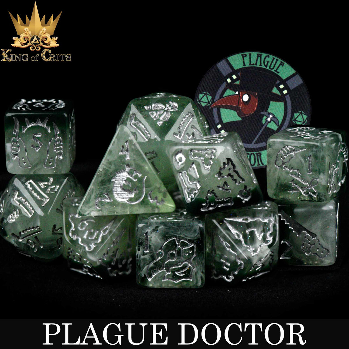 Plague Doctor 11-Piece Resin RPG Dice Set with Poker Chip