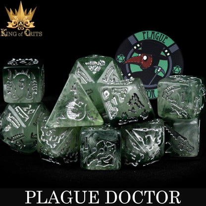 Plague Doctor 11-Piece Resin RPG Dice Set with Poker Chip