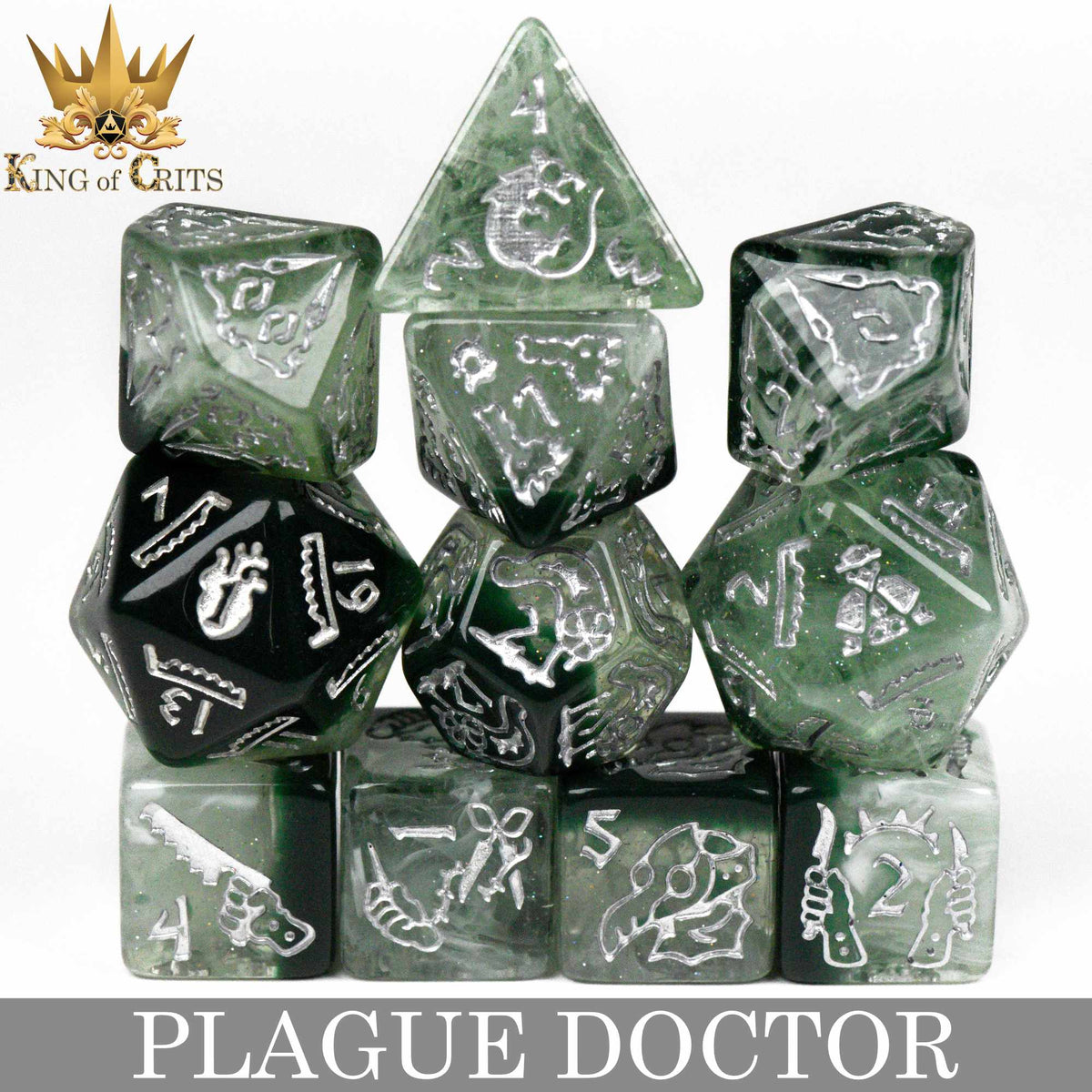 Plague Doctor 11-Piece Resin RPG Dice Set with Poker Chip