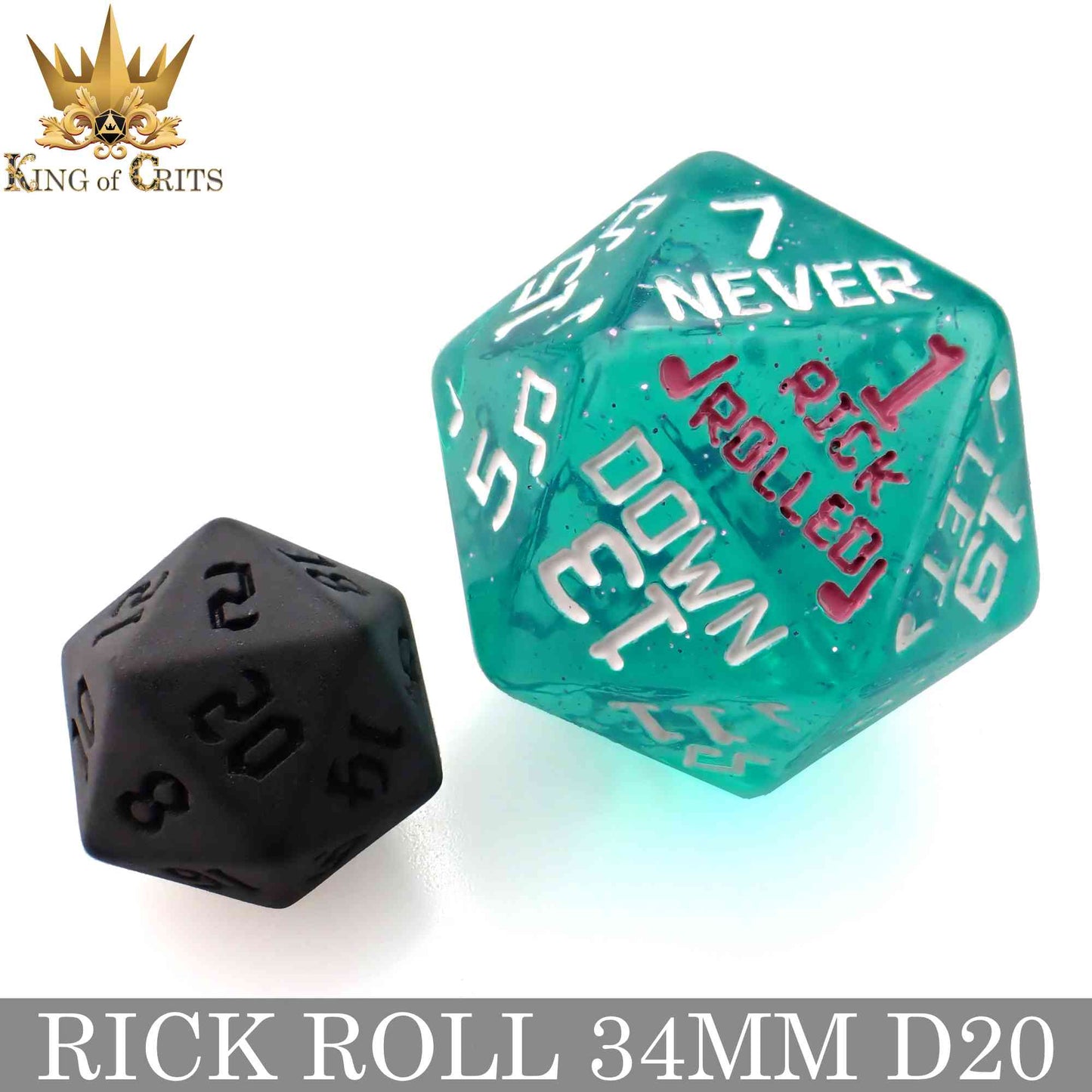 Rick Rolled 34mm D20 – Oversized Novelty DND Dice