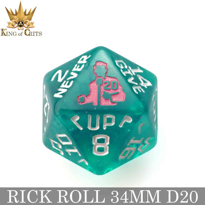 Rick Rolled 34mm D20 – Oversized Novelty DND Dice