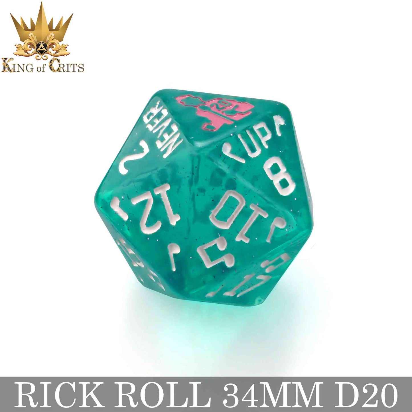 Rick Rolled 34mm D20 – Oversized Novelty DND Dice