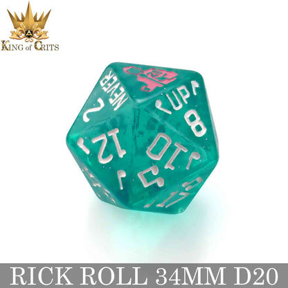 Rick Rolled 34mm D20 – Oversized Novelty DND Dice