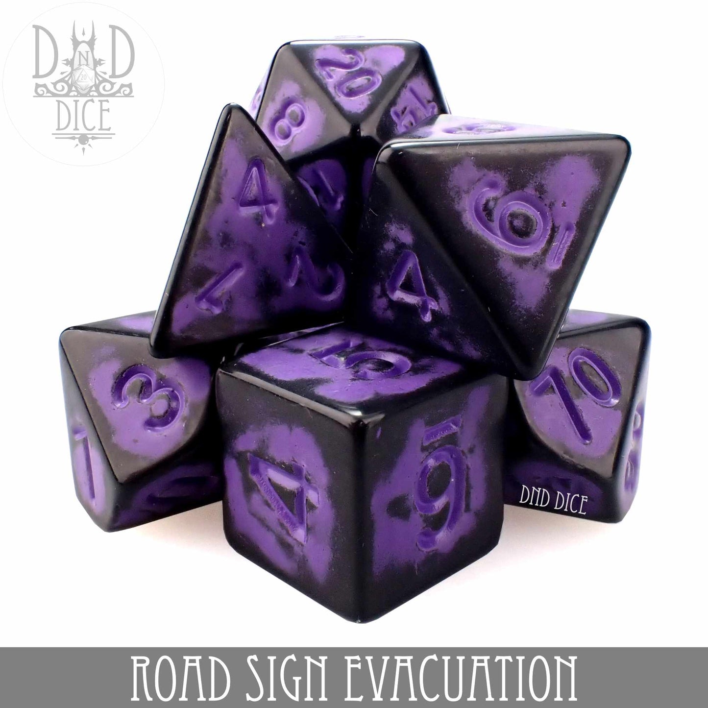 Road Sign Evacuation Dice Set – 7-Piece Acrylic RPG Dice