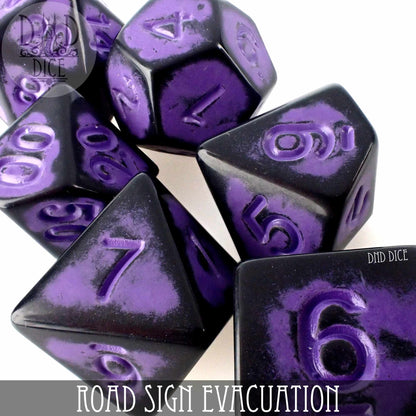 Road Sign Evacuation Dice Set – 7-Piece Acrylic RPG Dice