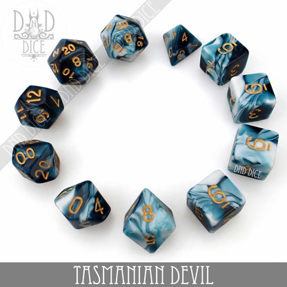 Tasmanian Devil Dice Set – 7 or 11-Piece Polyhedral RPG Dice