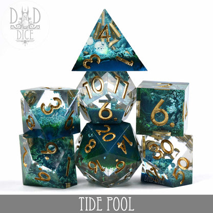 Tide Pool Handmade Dice Set - Sharp Edge Resin RPG Dice