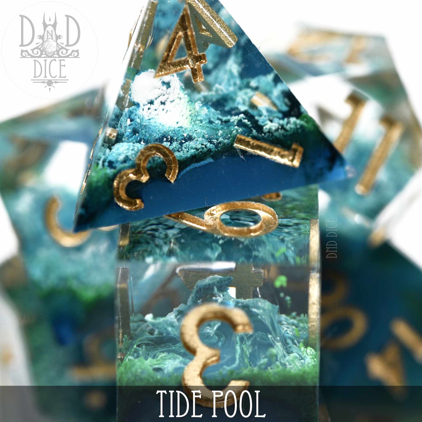 Tide Pool Handmade Dice Set - Sharp Edge Resin RPG Dice