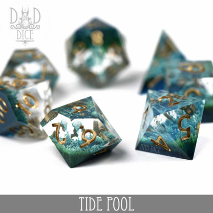 Tide Pool Handmade Dice Set - Sharp Edge Resin RPG Dice