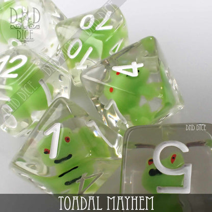 Toadal Mayhem Dice Set - Frog Themed Resin RPG Dice
