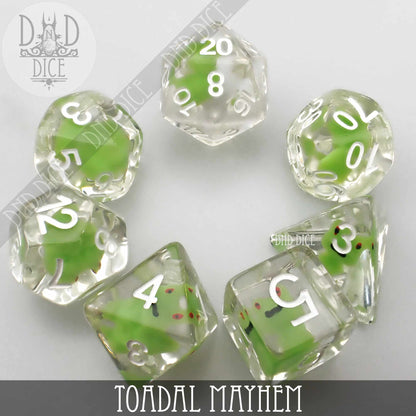Toadal Mayhem Dice Set - Frog Themed Resin RPG Dice