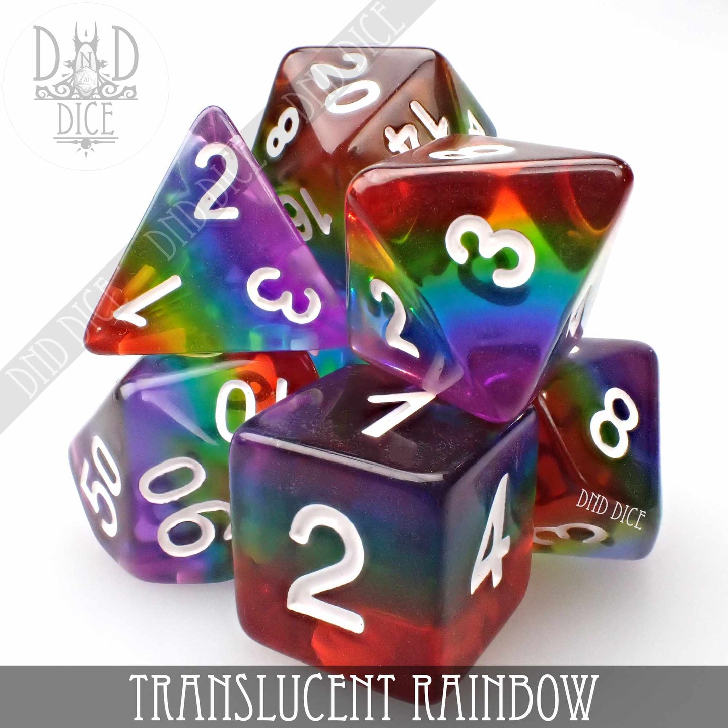Translucent Rainbow Dice Set - Clear Resin RPG Dice