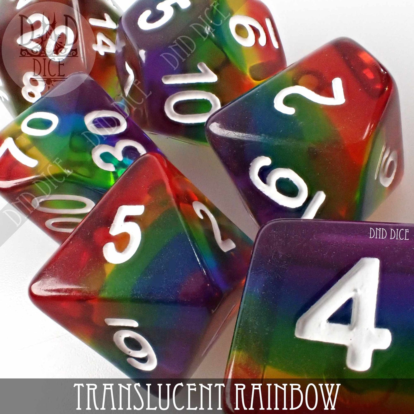 Translucent Rainbow Dice Set - Clear Resin RPG Dice