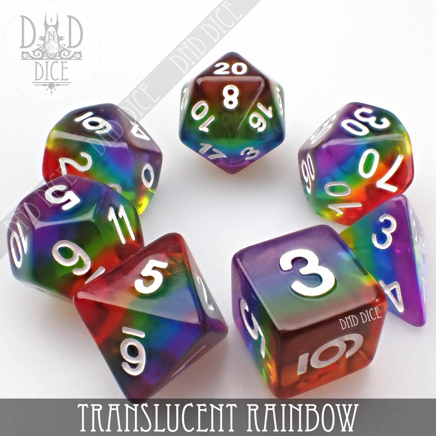 Translucent Rainbow Dice Set - Clear Resin RPG Dice