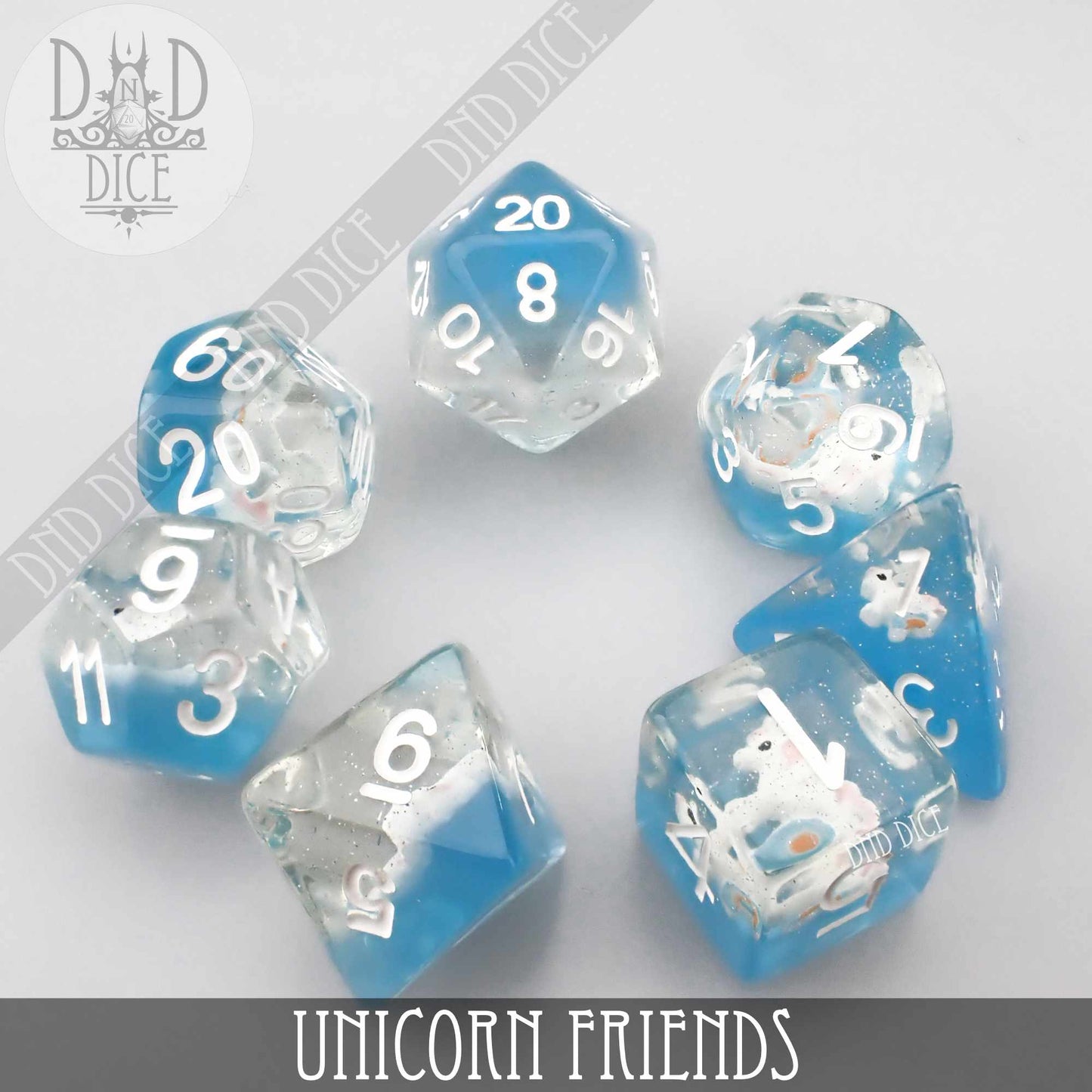 Unicorn Friends Dice Set – 7-Piece Polyhedral RPG Dice