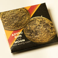 The Sun and Moon Worry Coin - Aztec Sun Stone Calendar and Moon
