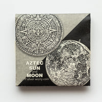 The Sun and Moon Worry Coin - Aztec Sun Stone Calendar and Moon in Fine Silver