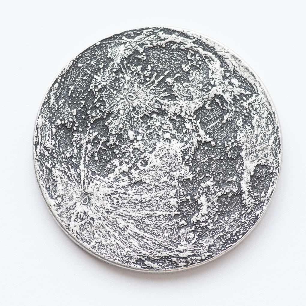 The Sun and Moon Worry Coin - Aztec Sun Stone Calendar and Moon in Fine Silver