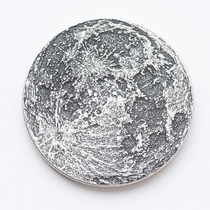 The Sun and Moon Worry Coin - Aztec Sun Stone Calendar and Moon in Fine Silver