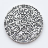 The Sun and Moon Worry Coin - Aztec Sun Stone Calendar and Moon in Fine Silver