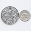 The Sun and Moon Worry Coin - Aztec Sun Stone Calendar and Moon in Fine Silver