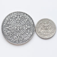 The Sun and Moon Worry Coin - Aztec Sun Stone Calendar and Moon in Fine Silver