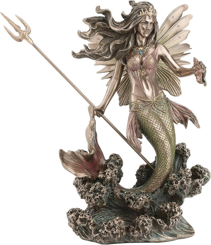 Queen Mermaid Fairy – Winged Trident & Seashell Polystone Fantasy Figurine