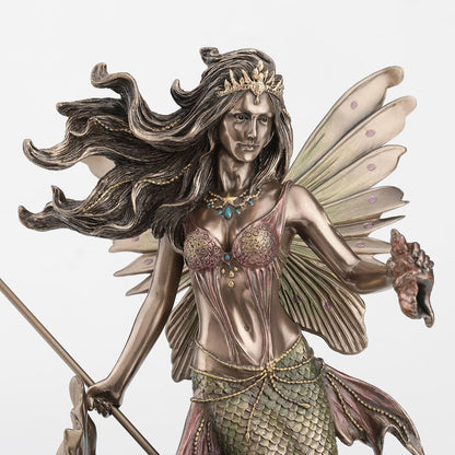 Queen Mermaid Fairy – Winged Trident & Seashell Polystone Fantasy Figurine
