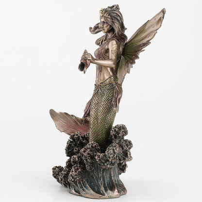 Queen Mermaid Fairy – Winged Trident & Seashell Polystone Fantasy Figurine