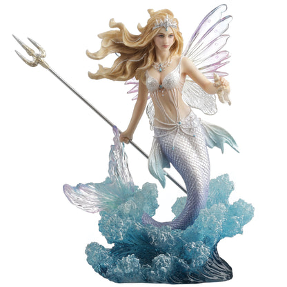 Queen Mermaid Fairy – Winged Trident & Seashell Polystone Fantasy Figurine