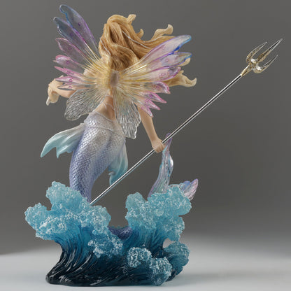 Queen Mermaid Fairy – Winged Trident & Seashell Polystone Fantasy Figurine