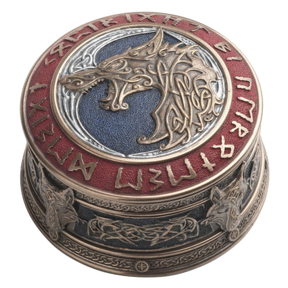Fenrir Viking Rune Round Trinket Box