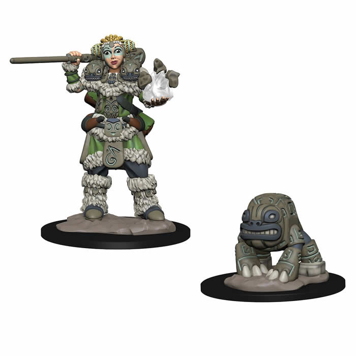 Girl Druid and Stone Creature Miniatures Pre-painted Minis