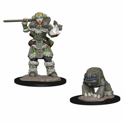 Girl Druid and Stone Creature Miniatures Pre-painted Minis