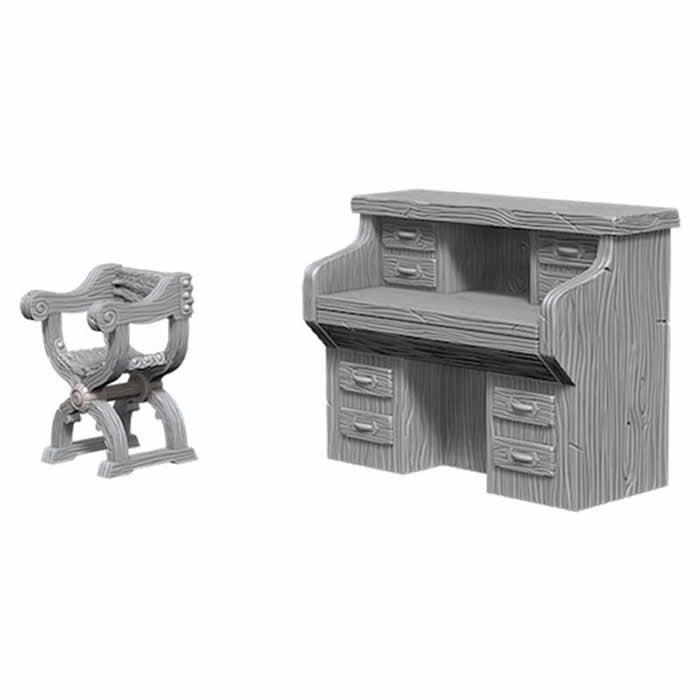 Desk and Chair Miniatures Unpainted - Deep Cuts Terrain WZK73362
