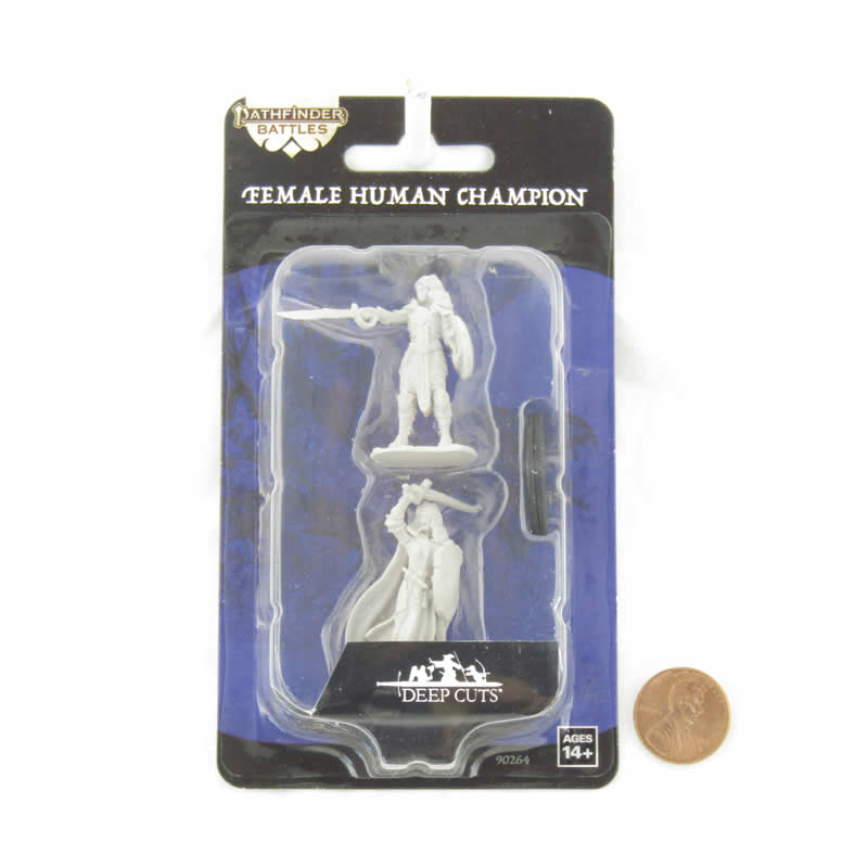 WZK90264 Human Champion Female Miniature Figure Pathfinder Battles Deep Cuts Unpainted Miniatures