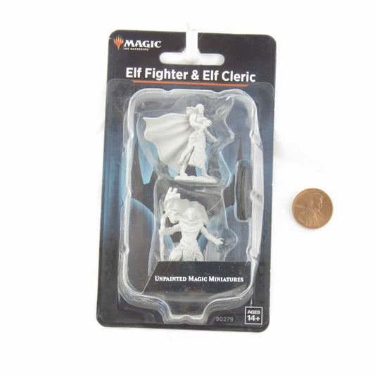 Elf Fighter and Elf Cleric Miniatures - Magic The Gathering Unpainted Minis WZK90279