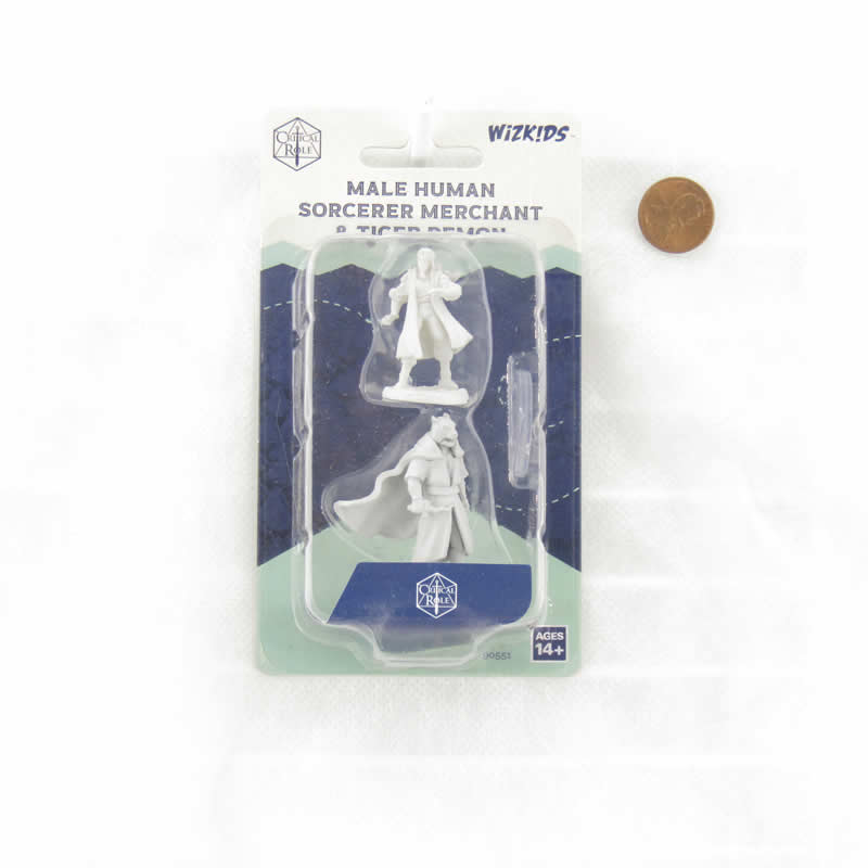 Human Sorcerer Merchant and Tiger Demon Miniatures - Critical Role Unpainted Minis WZK90551