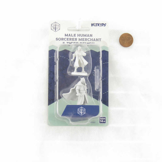 Human Sorcerer Merchant and Tiger Demon Miniatures - Critical Role Unpainted Minis WZK90551