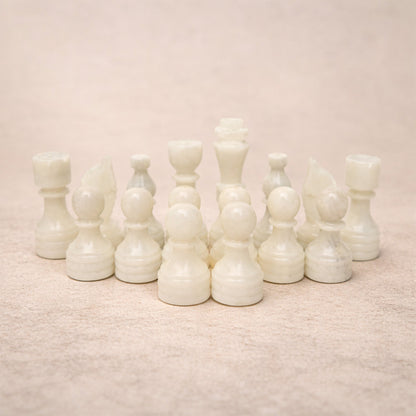 White Grey Marble Chess Pieces 12 to 16 Inches Board - High Quality Handmade (Pieces Only)