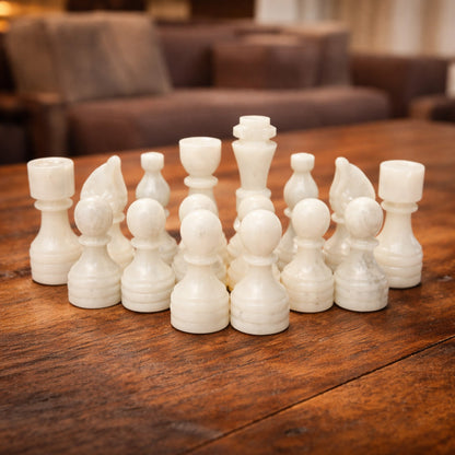 White Green Onyx Marble Chess Pieces for 12 to 16 Inches Board - Handmade (Pieces Only)