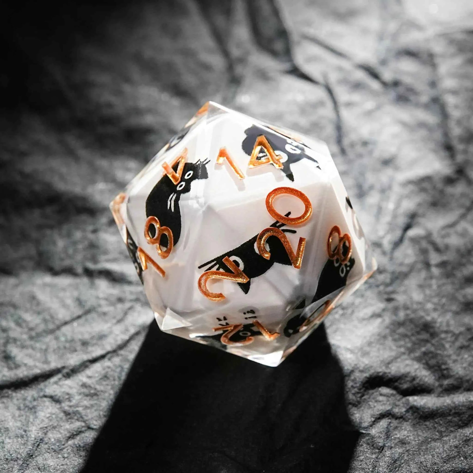 Resin Black Cat 20-Sided Dice (D20 Dice) with Gold Numbers