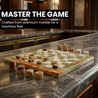 White and Green Onyx Marble Checkers Set - (32 Premium Pieces)