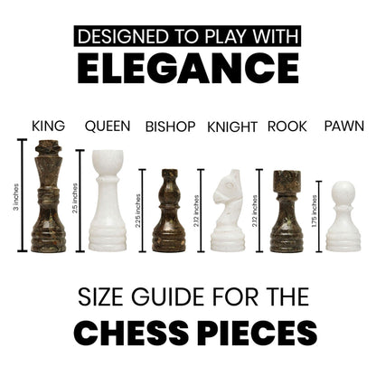 White Grey Marble Chess Pieces 12 to 16 Inches Board - High Quality Handmade (Pieces Only)