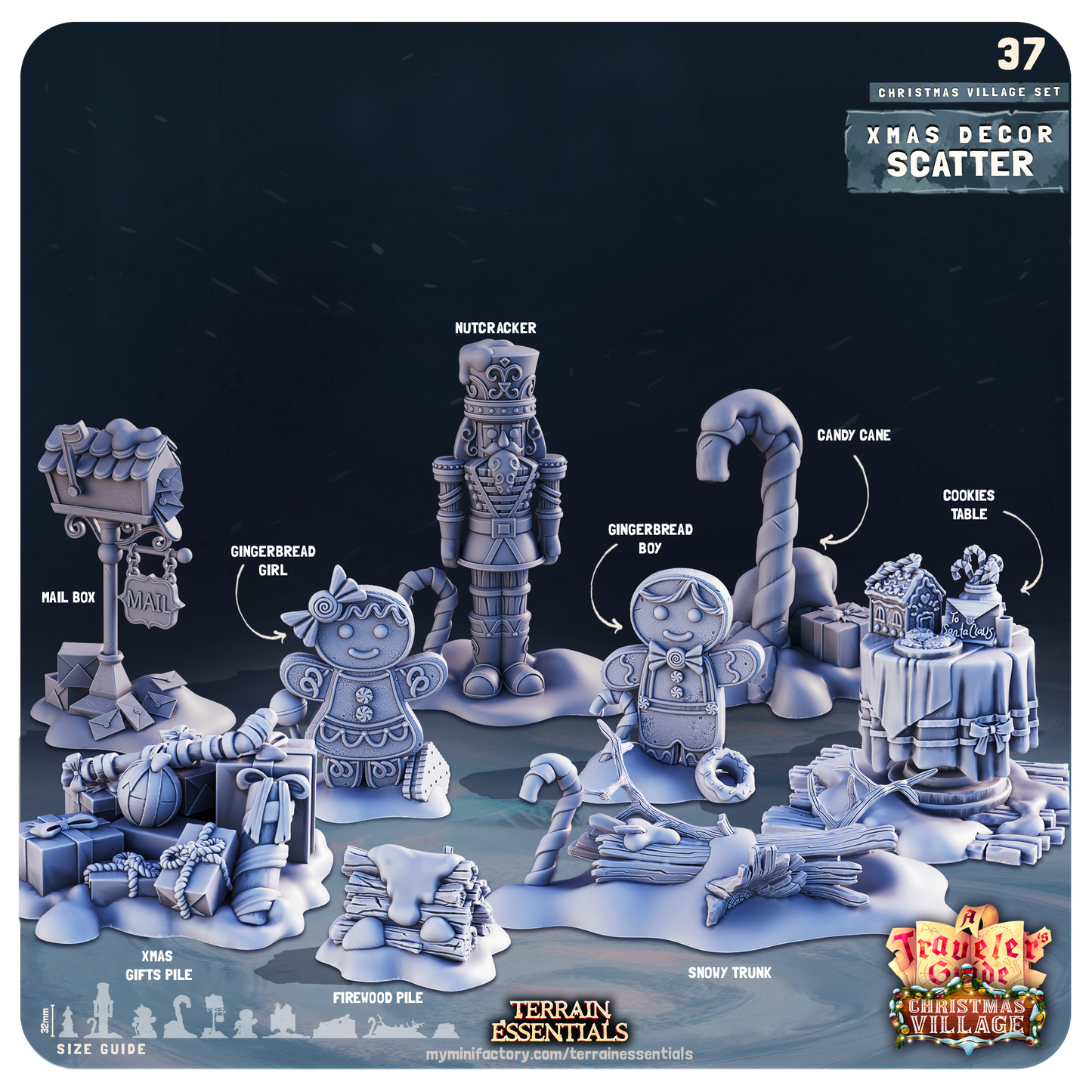 Cast n Play Christmas Village Terrain Set – 3D Printed 28mm 32mm D&D
